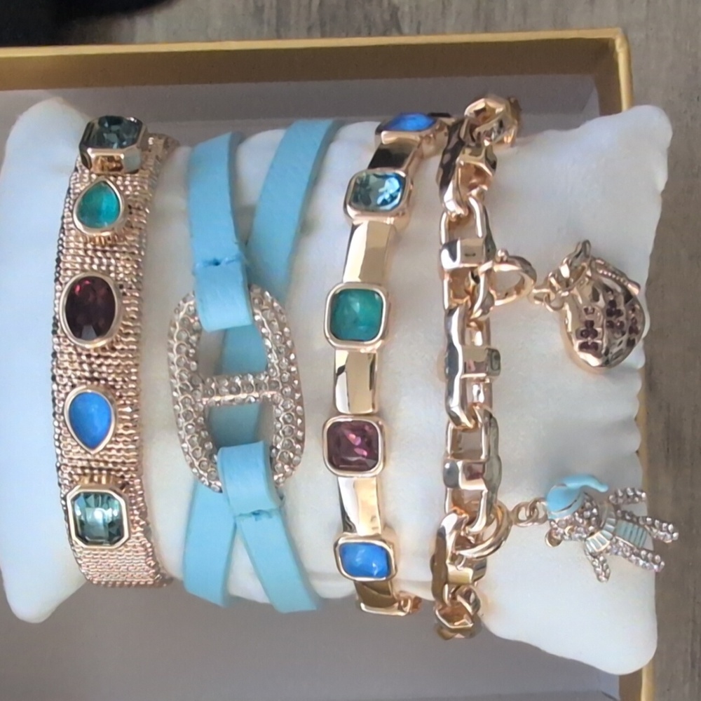 Gem Society Holiday Stack 2025 - Chic Gold and Blue Bracelet Set